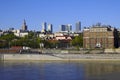 Warsaw, Poland - Panoramic view of Warsaw central district with downtown skyscrapers and Solec district at the Vistula river bank Royalty Free Stock Photo