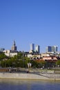 Warsaw, Poland - Panoramic view of Warsaw central district with downtown skyscrapers and Solec district at the Vistula river bank Royalty Free Stock Photo