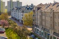 Pedestrian passages of Ursynow residential district of Warsaw, Poland, usually crowded with residents, empty and deserted in sunny