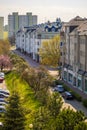 Pedestrian passages of Ursynow residential district of Warsaw, Poland, usually crowded with residents, empty and deserted in sunny