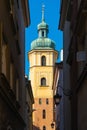 St. MartinÃ¢â¬â¢s Church tower - kosciol Sw. Marcina - at Piwna street in Starowka Old Town quarter of Warsaw, Poland