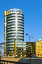 Warsaw, Mazovia, Poland - Zebra Tower office building in Warsaw central district at Jazdy Polskiej roundabout