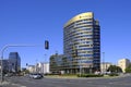 Warsaw, Poland - Zebra Tower office building in Warsaw central district at Jazdy Polskiej roundabout