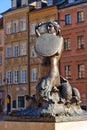 Warsaw Mermaid statue - Syrenka Warszawska - in the historic Old Town quarter market square, Rynek Starego Miasta of Warsaw,