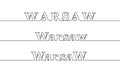 WARSAW. The name of the capital of Poland, contour line. Lowercase and uppercase letters