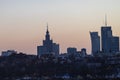 Warsaw panorama at sunset with clear sky