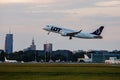 Warsaw, Poland - 12.06.2022: Aircraft LOT Airlines taking off at Chopin airport. Royalty Free Stock Photo