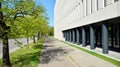 Architectural fragment of the entrance of the modern office building in Mokotow district. Royalty Free Stock Photo