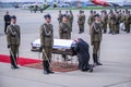 Coffin with the body of Lech Kaczynski return to Warsaw, Poland Royalty Free Stock Photo
