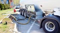 Fuel Tanker Truck at the Gas Station Shell. Refuelling a gas-station Shell