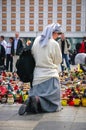 Mourning in Warsaw during of funeral of John Paul II