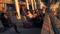 WARSAW, POLAND - APRIL, 14, 2017. Passengers awaiting for the boarding at international airport terminal in the evening Royalty Free Stock Photo