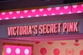 Sign Victoria`s Secret Pink. Company signboard Victoria`s Secret Pink.