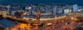 Warsaw, Poland - August 27, 2016: Aerial panoramic view to downtown of Polish Capital by night, from the top Palace