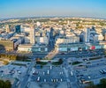 Warsaw, Poland - August 27, 2016: Aerial panoramic view to downtown of Polish Capital at sunset, from the top Palace