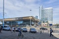 Warsaw, Poland - August 10, 2017: Central Warsaw (Warszawa centralna) railway station and modern sky scrapers Royalty Free Stock Photo