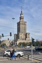 Warsaw, Poland - August 11, 2017: City center with Palace of Culture and Science (PKiN), a landmark and symbol of Stalinism and Royalty Free Stock Photo