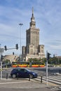 Warsaw, Poland - August 11, 2017: City center with Palace of Culture and Science (PKiN), a landmark and symbol of Stalinism and