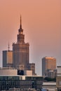 Warsaw, Poland - August 11, 2017: City center with Palace of Culture and Science (PKiN), a landmark and symbol of Stalinism and