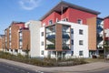 Facade of new apartment building. External view of modern complex of new apartment residential buildings. Street external view Royalty Free Stock Photo