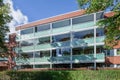 Facade of new apartment building. External view of modern complex of new apartment residential buildings. Street external view Royalty Free Stock Photo