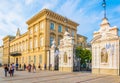 WARSAW, POLAND, AUGUST 13, 2016: People are strolling in front of the main entrance to the Warsaw university in Poland Royalty Free Stock Photo