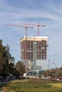 Vertical view of new building construction in Warsaw center, Poland Royalty Free Stock Photo