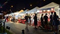 Vistulan Boulevards on the western side of the River Vistula in Warsaw in night. The promenade at the bank of the Vistula river i