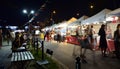 Vistulan Boulevards on the western side of the River Vistula in Warsaw in night. The promenade at the bank of the Vistula river i