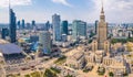 7.22.2022 Warsaw, Poland. Bird's eye perspective concept. Contrast between socialist realism, stalinist architecture