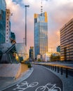 Warsaw, Poland - a cityscape of a business part of the city. Offices in Warsaw. Long exposure light trails Royalty Free Stock Photo