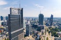 7.22.2022 Warsaw, Poland. Closeup panoramic shot of Warsaw Trade Tower in the foreground, and Zlota 44 in the background