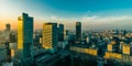 WARSAW, POLAND - DEC. 27, 2017: evening view of the modern business city quarter. sunset over the city. modern skyscrapers. hotel Royalty Free Stock Photo