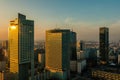 WARSAW, POLAND - DEC. 27, 2017: evening view of the modern business city quarter. sunset over the city. modern skyscrapers. hotel Royalty Free Stock Photo