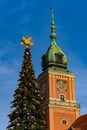 WARSAW, POLAND - Dec 27, 2020: Christmas tree and the Royal castle Royalty Free Stock Photo