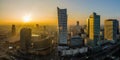 Warsaw, Poland - Dec. 27, 2017: panoramic view from above on a modern evening city. sunset over the city. modern skyscrapers Royalty Free Stock Photo