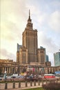 Warsaw, Poland - 08 December 2018: Aerial view Palace of Culture and Science and downtown business skyscrapers, city center, Royalty Free Stock Photo