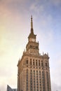 Warsaw, Poland - 08 December 2018: Aerial view Palace of Culture and Science and downtown business skyscrapers, city center, Royalty Free Stock Photo