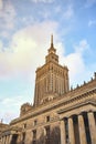 Warsaw, Poland - 08 December 2018: Aerial view Palace of Culture and Science and downtown business skyscrapers, city center, Royalty Free Stock Photo