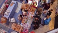 WARSAW, POLAND - DECEMBER, 18, 2016. View from above shot of Christmas bazar booth with traditional bread and cucumber Royalty Free Stock Photo