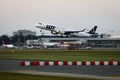 Warsaw, Poland - 18.06.2022: Aircraft LOT Airlines taking off at Chopin airport. Royalty Free Stock Photo