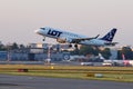 Warsaw, Poland - 18.06.2022: Aircraft LOT Airlines taking off at Chopin airport. Royalty Free Stock Photo