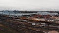 Warsaw, Poland 03.20.2020. - Empty cargo containers on the railyard. Freight transport. inland shipping