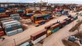 Warsaw, Poland 03.20.2020. - Empty cargo containers on the railyard. Freight transport. inland shipping