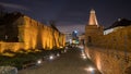 Warsaw, Poland Famous Barbican old town historic capital city and red orange brick wall fortress architecture at night Royalty Free Stock Photo