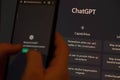 ChatGPT login screen seen on smartphone screen. OpenAI chat bot