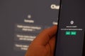ChatGPT login screen seen on smartphone screen. OpenAI chat bot