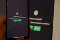 ChatGPT login screen seen on smartphone screen. OpenAI chat bot