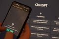ChatGPT login screen seen on smartphone screen. OpenAI chat bot
