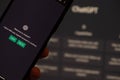 ChatGPT login screen seen on smartphone screen. OpenAI chat bot